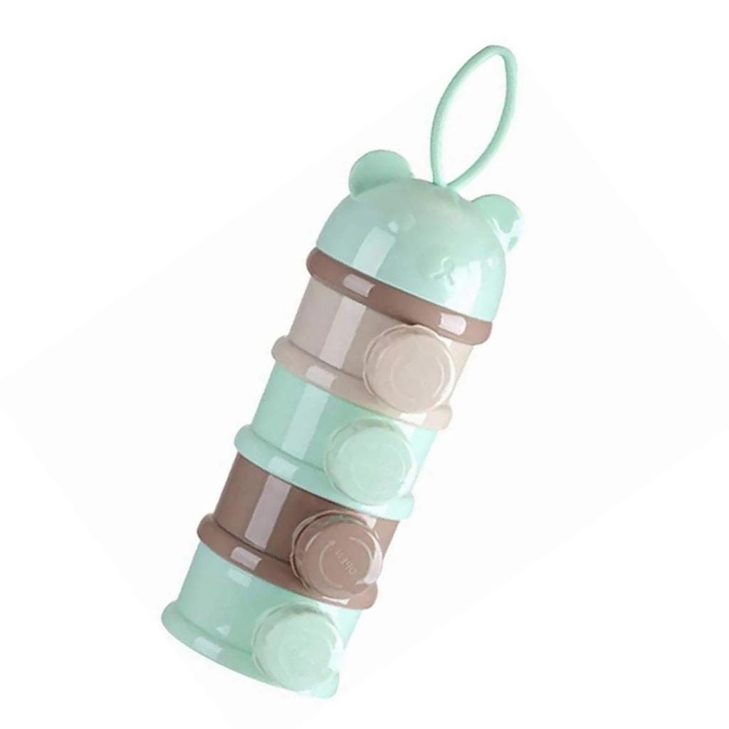 Milk Powder Dispenser 4 Layers Large Capacity Odorless Portable Baby Formula Snack Container with Side Opening Green