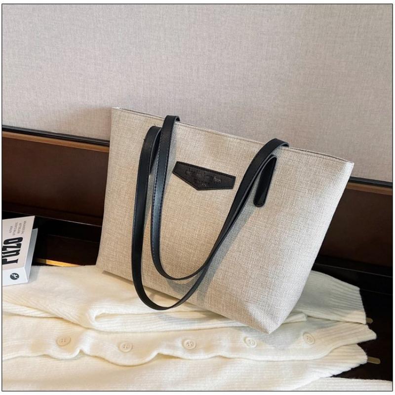Shoulder Bag for Women Autumn and Winter Cotton Hemp Large Capacity Tote Bag Solid Versatile Shopping Commuter Handbag
