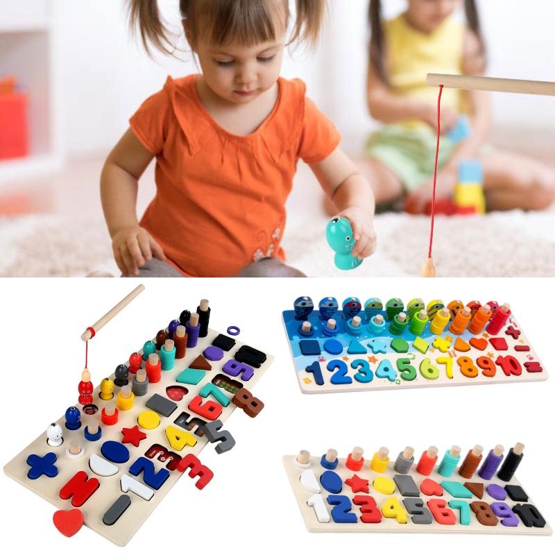 Interactive Wooden Counting Board Magnetic Fishing Game Cognitive Development Shape Recognition 45cm 19.5cm 5cm