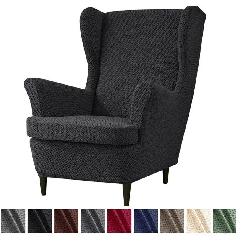 Wing Chair Cover Jacquard Stretch Wingback Sofa Covers Elastic Spandex Armchair Slipcover with Cushion Cover Furniture Protector