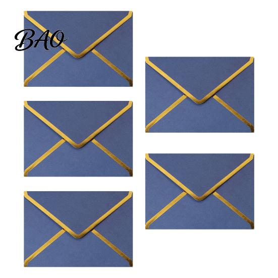 Colored Adhesive Paper Stationery 5Pcs Western Style Envelopes with Gold Foil Trim, Offset Invitation Triangular Envelope Flaps for Wedding, Greeting