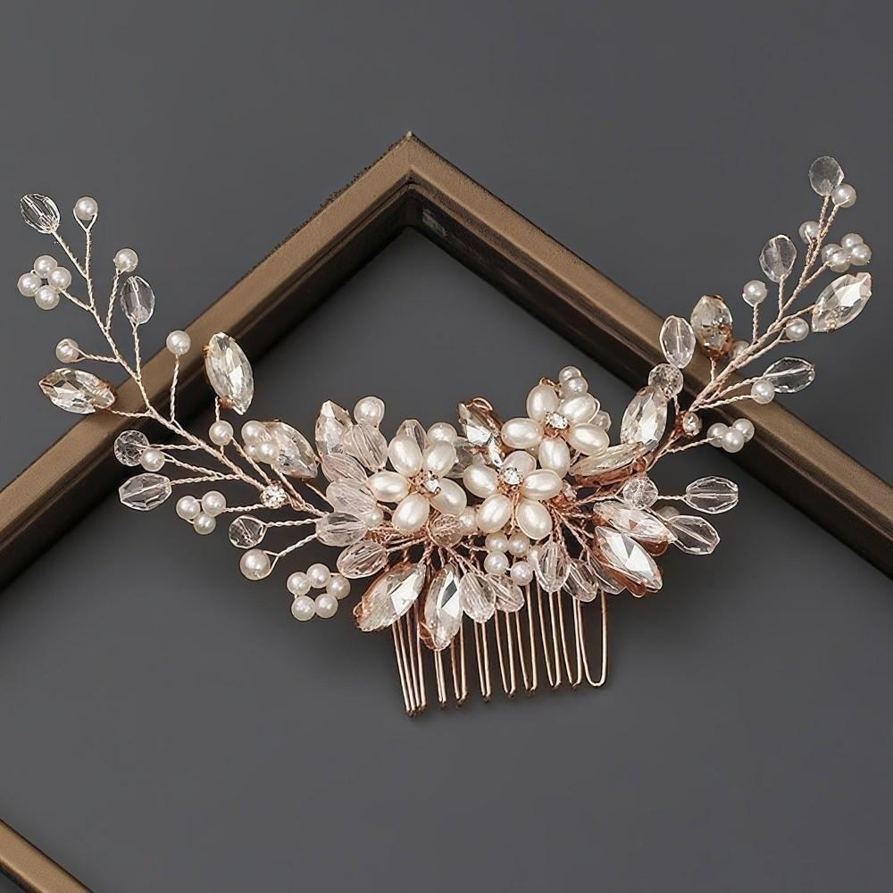 Jewelry Pearl Hair Combs Flower Rhinestone Hairpin Exquisite Toothed Insert Comb Party