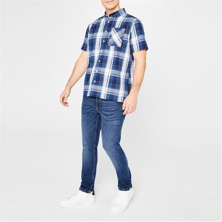 Lee Cooper Men's White and Navy Checked Shirt, Size L