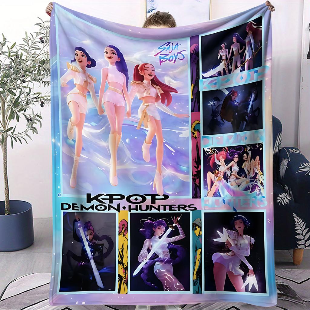 1 шт. Фланелевое одеяло K-pop Охотник на демонов Девочки Мальчики Плюшевое покрывало Новинка Теплое для дома Офиса Дневного сна Кемпинга Всесезонный Подарок