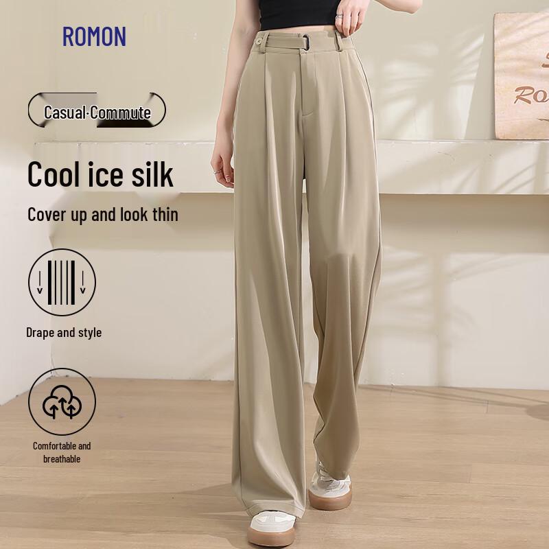 Luomeng Women's Ice Silk Wide-Leg Straight Pants