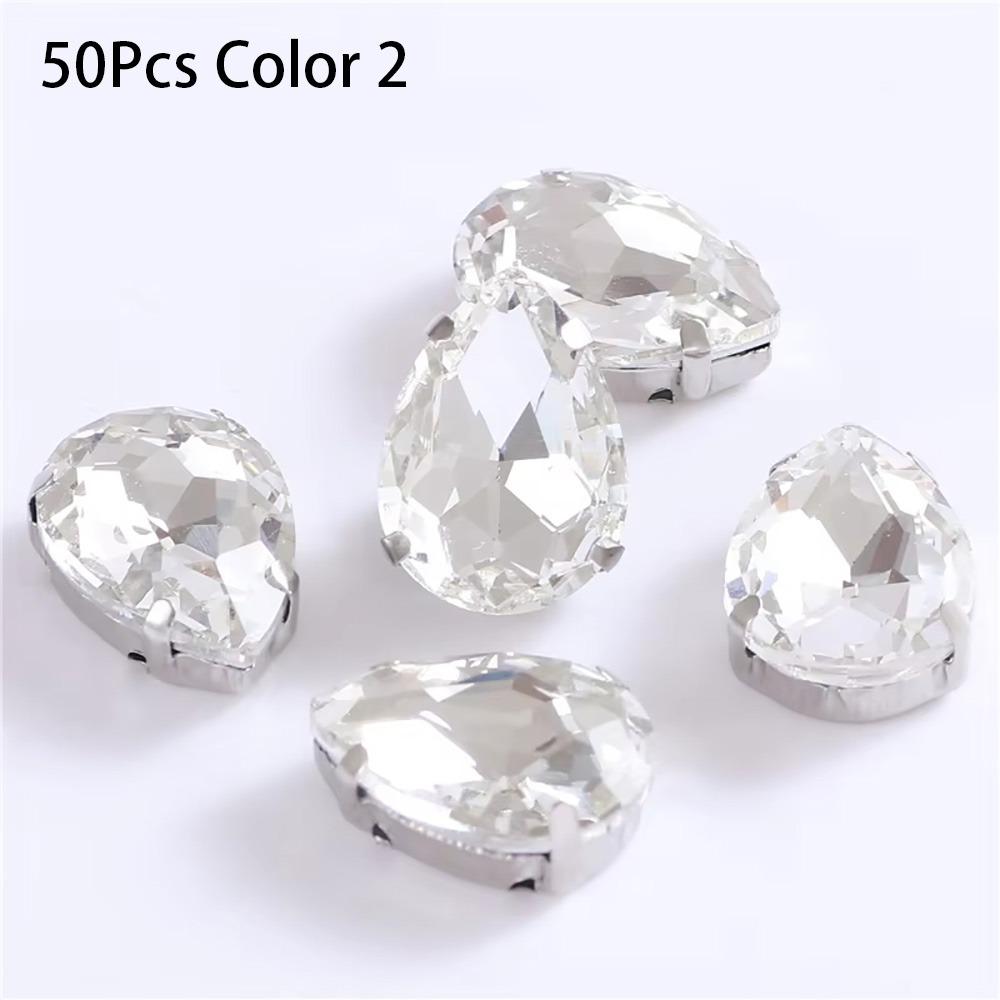 50Pcs/Pack Teardrop Shape Glitter Sewing Rhinestones Diamond Beads Ornament For Needlework