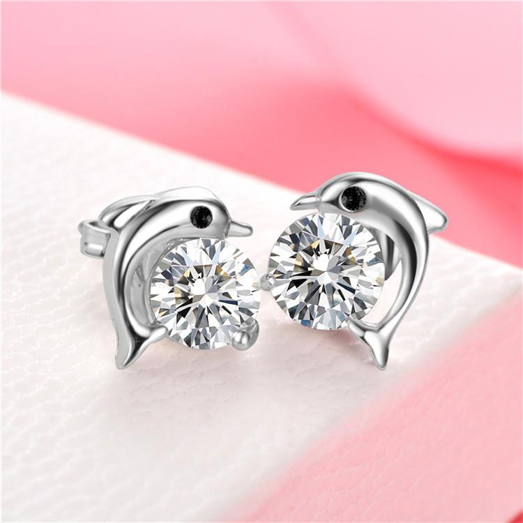 Silver Dolphin Zircon Earrings Japan and South Korea Sweet Wind Pure Silver Earrings Female Earrings Super Flash Diamond Earrings 2021 Trendy ADM