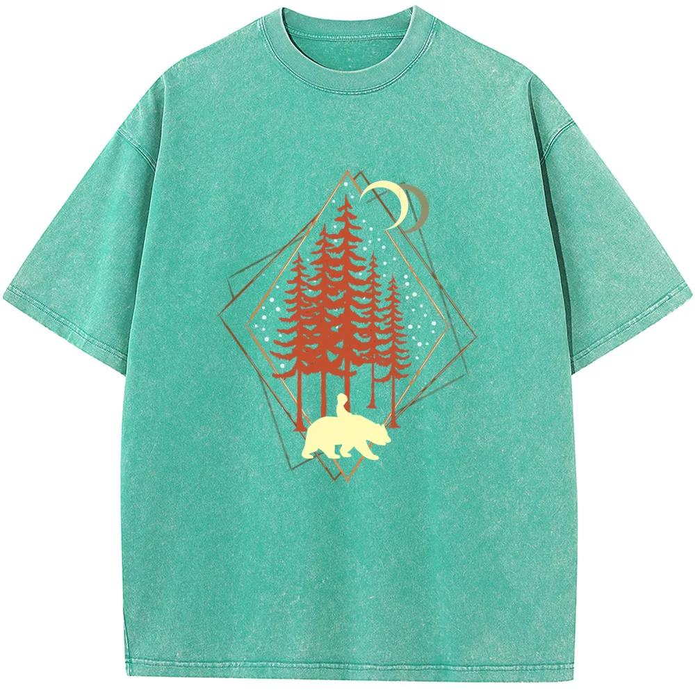 Футболка унисекс с геометрическим рисунком в виде животных из лесной ткани, новинка, летняя отбеленная футболка из хлопка, забавная повседневная свободная отбеленная футболка