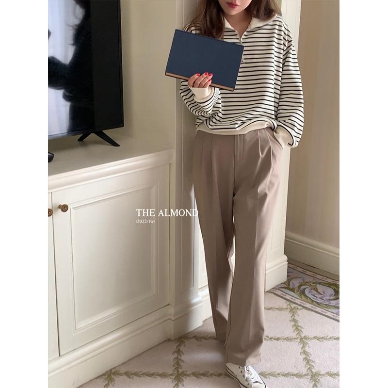 Контрастный полосатый свитер женский весенний свободный с длинным рукавом, базовая рубашка большого размера на молнии с лацканами