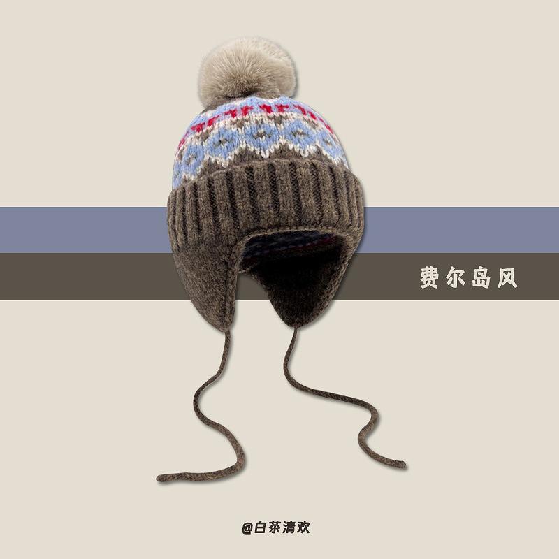 Fair Island wind jacquard ball wool hat women's new casual versatile student ear protection Lei Feng hat