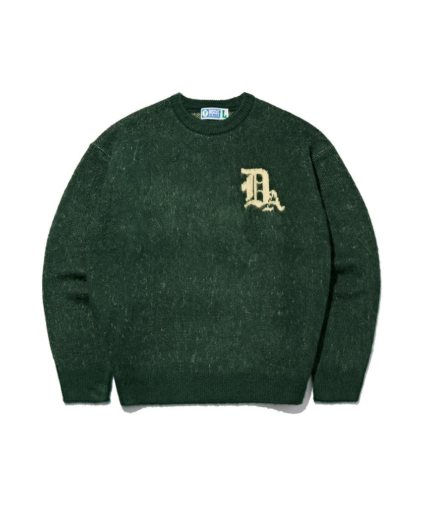 DISCUS ATHLETIC Gothic Logo Jacquard Knit Sweater Green