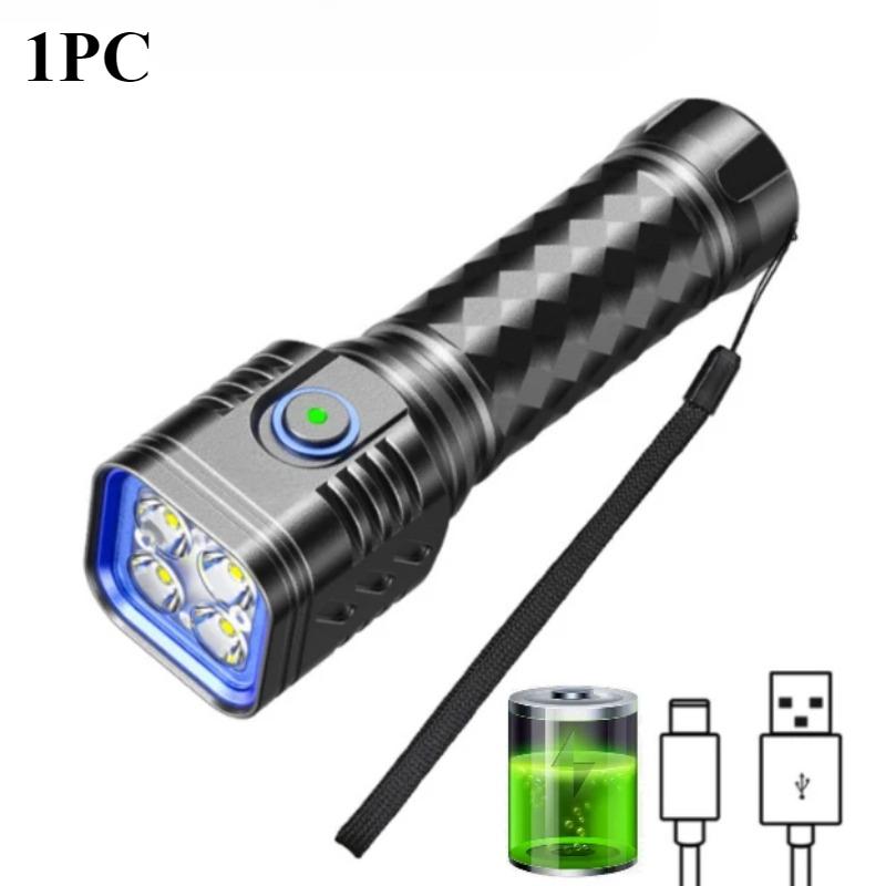 Светодиодный фонарик с зарядкой от USB, водонепроницаемый, для кемпинга, на открытом воздухе, карманный фонарик, мини-фонарик из алюминиевого сплава