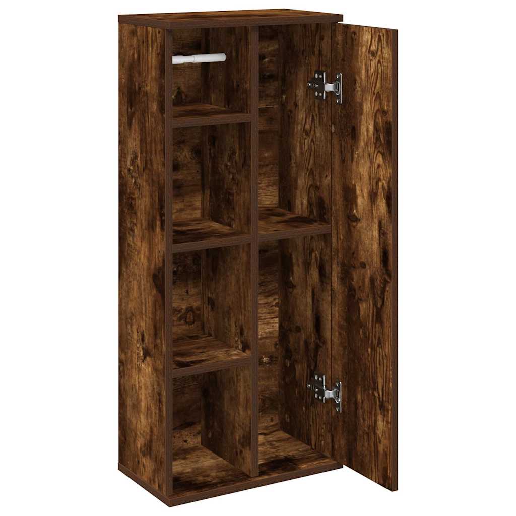 Bathroom Cabinet with Toilet Paper Holder Smoked Oak Finish 39 x 22 x 90 cm