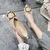 2024 New Hot-selling Women's Shoes, Comfortable Shallow Slip-on Square Buckle Decorative Pointed Toe Solid Color Women's Shoes