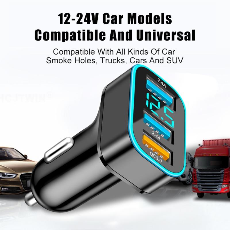 Автомобильное зарядное устройство 66 Вт, квадратное 3-портовое USB-зарядное устройство, легкое, быстрозарядное автомобильное зарядное устройство для телефона, адаптер для HUAWEI iPhone Samsung