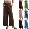 Женские свободные удобные повседневные модные однотонные брюки с эластичным поясом, карманами и поясом