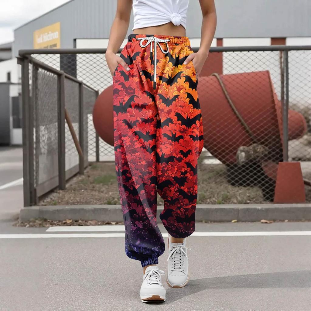 Women's Casual Fashion Halloween Printed Leisure Pants Sweatpants Trousers Drawstring Elastic Waist Drawstring Drawstring Pants