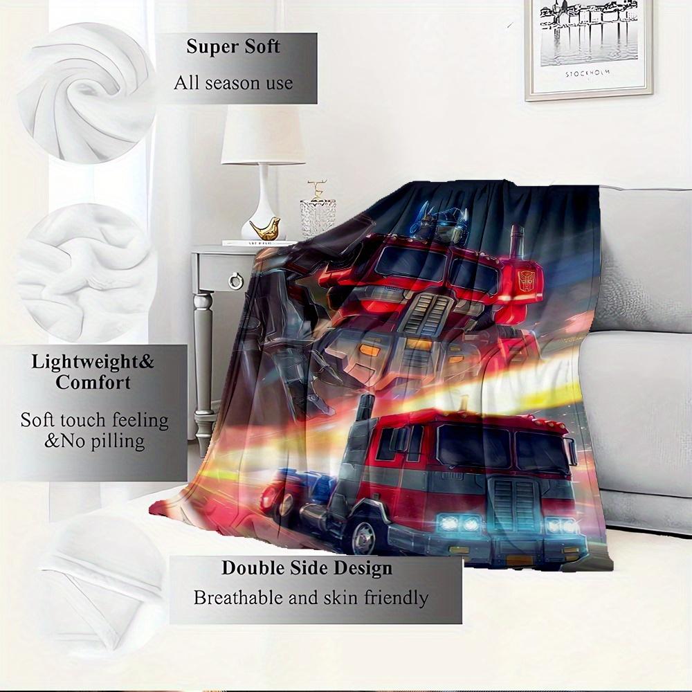 For Transformers,Optimus Prime,Robot Truck-Themed Flannel Blanket, Glam Style, Digital Print, All-Season Comfort, Tear-Resistant, Knitted Cr