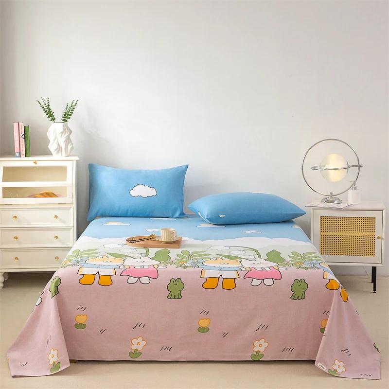 Cute Cartoon Panda Bed Sheet Set Cotton Thickened Green Plaid Bed Cover Soft Breathable 3Pcs Bedding Set for Kids Boys Girls