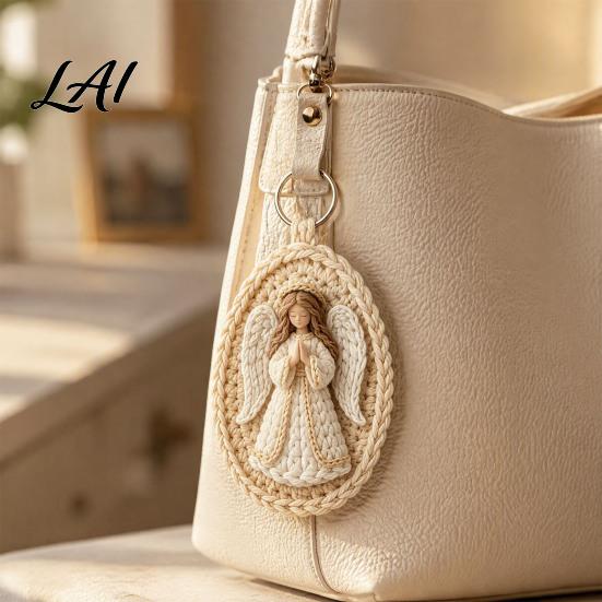 Handcrafted Religious Charm Handmade Crochet Marian Keychain Virgin Mary with Soft Yarn Keyring Blue White Yarn Catholic Christian Inspirational