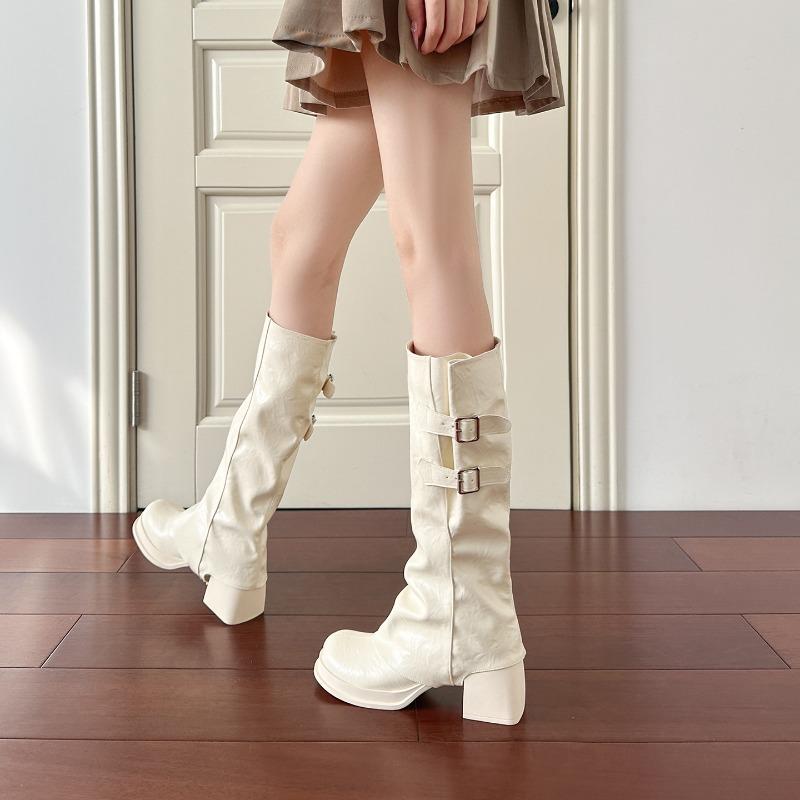 Two Long and Short Boots, New Detachable Stacking Boots In Autumn and Winter, Thick High-heeled Thick-soled High Boots, White Trouser Boots.