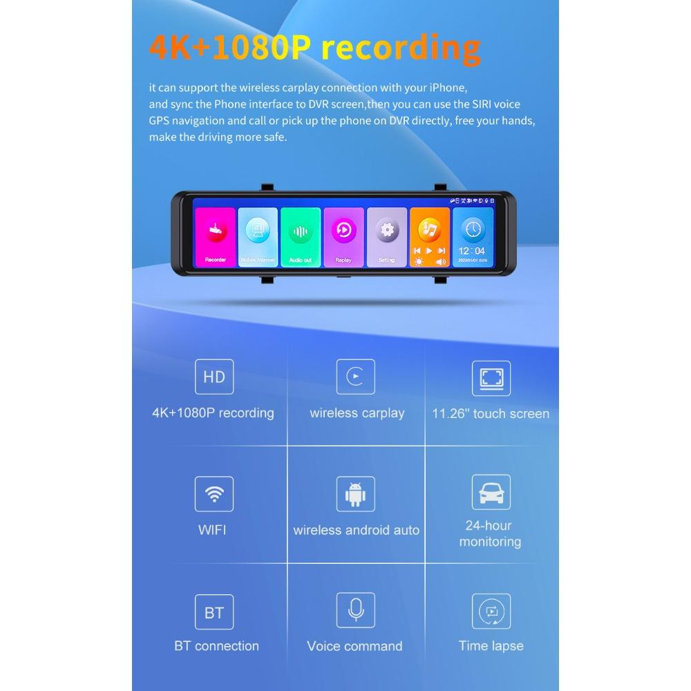 Зеркальная камера для автомобиля, сенсорный экран, видеорегистратор, зеркало заднего вида, видеорегистратор, передняя и задняя камера, зеркало DVR, черный ящик