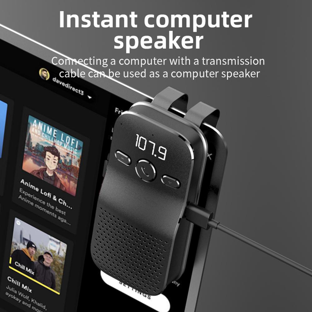 Bluetooth 5.4 Handsfree Car Kit HIFI Speaker Wireless Audio Receiver MP3 Music Player 1000Mah Noise Cancelling Sun Visor Clip