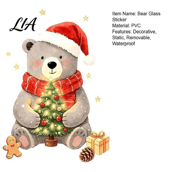 Festive Winter Window Decorations Christmas Bear Static Clings, Cute Holiday Glass Decals, Waterproof PVC Gift for Kids Stickers Home Store Doors And
