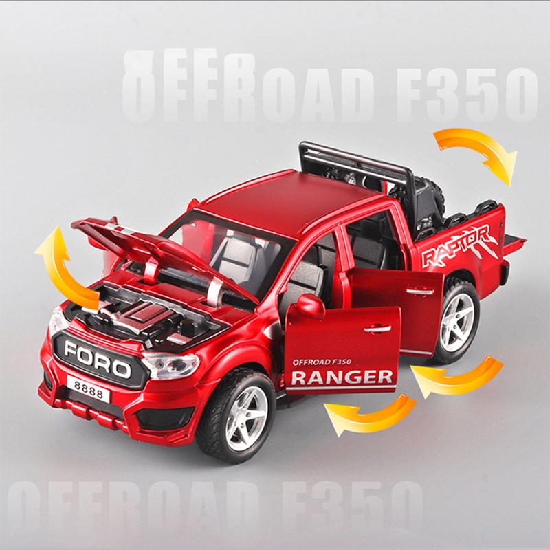 Масштаб 1/32 Ford Raptor F350 Пикап, литая под давлением модель автомобиля, игрушечный автомобиль с откатным механизмом со звуком и светом для детей, коллекция подарков для мальчиков и девочек