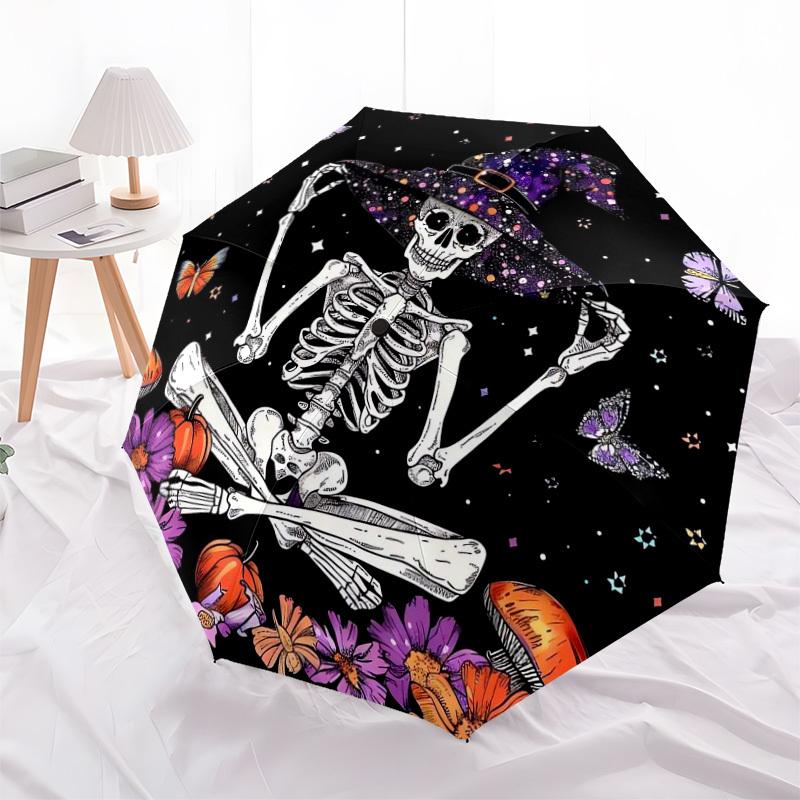 1pc Skele-Witch-Meditation Umbrella with Plastic Handle,Suitable for All Seasons Home Travel Outdoor UmbrellaDD1662