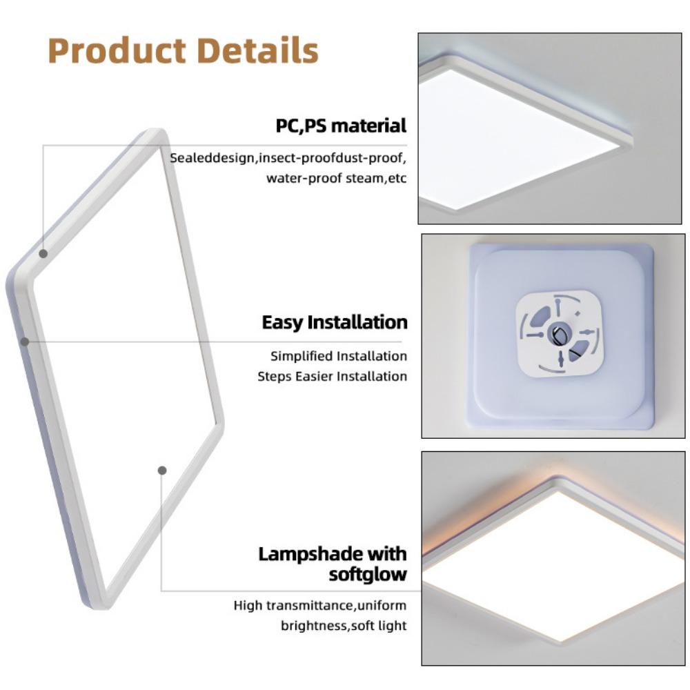 Ультратонкий светодиодный квадратный потолочный светильник с дистанционным управлением, затемнением и регулировкой цвета, современная простая лампа с тремя доказательствами для гостиной и спальни