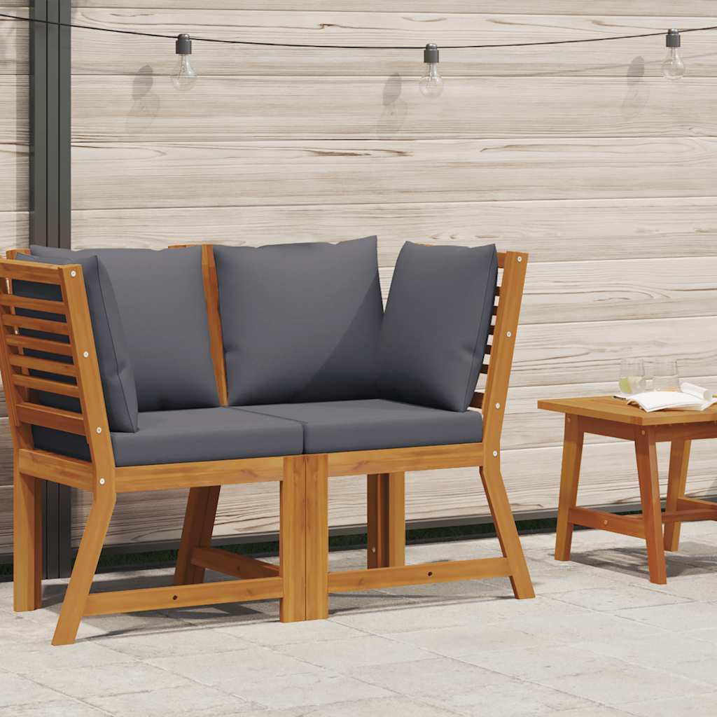 Modular Corner Sofa Section with Dark Grey Cushions Solid Acacia Wood