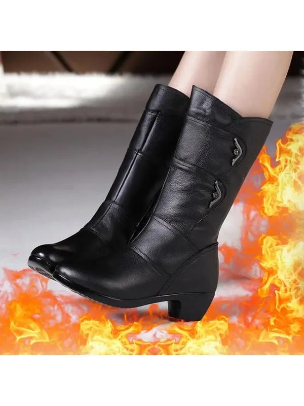 Winter Black Brown Leather Platform Women Boots Thick Wool Warm Women 7cm High-Heel Female Snow Boots Outdoors Cotton Shoes