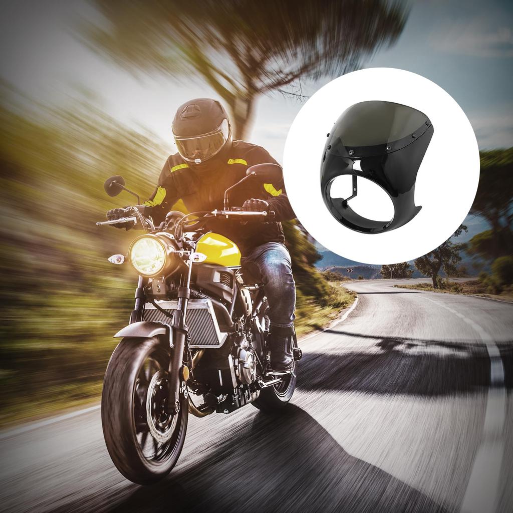 Комплект ветрового стекла и обтекателей фары для мотоцикла в стиле Cafe Racer (Глянцевое Черное Стекло)