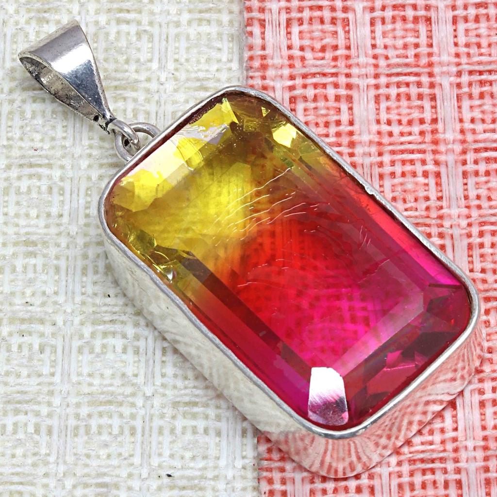 Pendant Bio Tourmaline Quartz Gemstone Valentine'Day Gift Silver Jewelry 2"