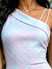 Lavender Blue Tie-Dye Diamond Quilted Print One Shoulder Spaghetti Strap Bodycon Midi Dress Womens Casual Party Dress