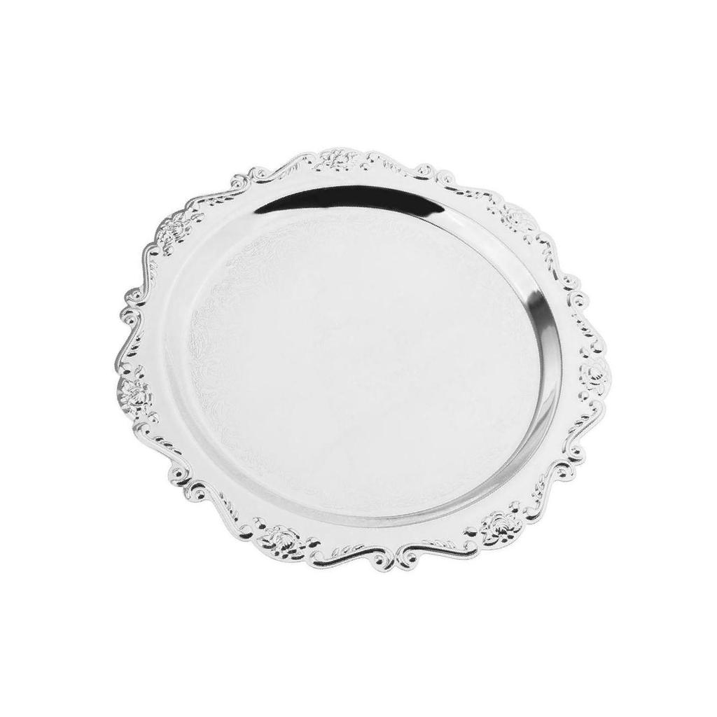Серебряная круглая металлическая тарелка для фруктов, кондитерских изделий, поднос для чая и десертов 25 см
