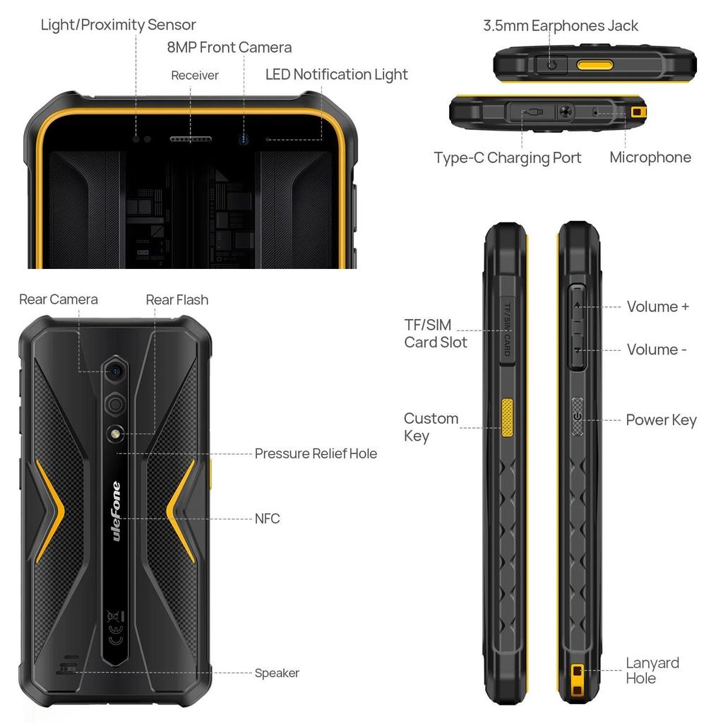 Ulefone Защищенный телефон Armor X12 Pro 4G Android 15 Смартфон До 10 ГБ+64 ГБ 4860 мАч 5,45" NFC Глобальный Слот для 3 SIM-карт