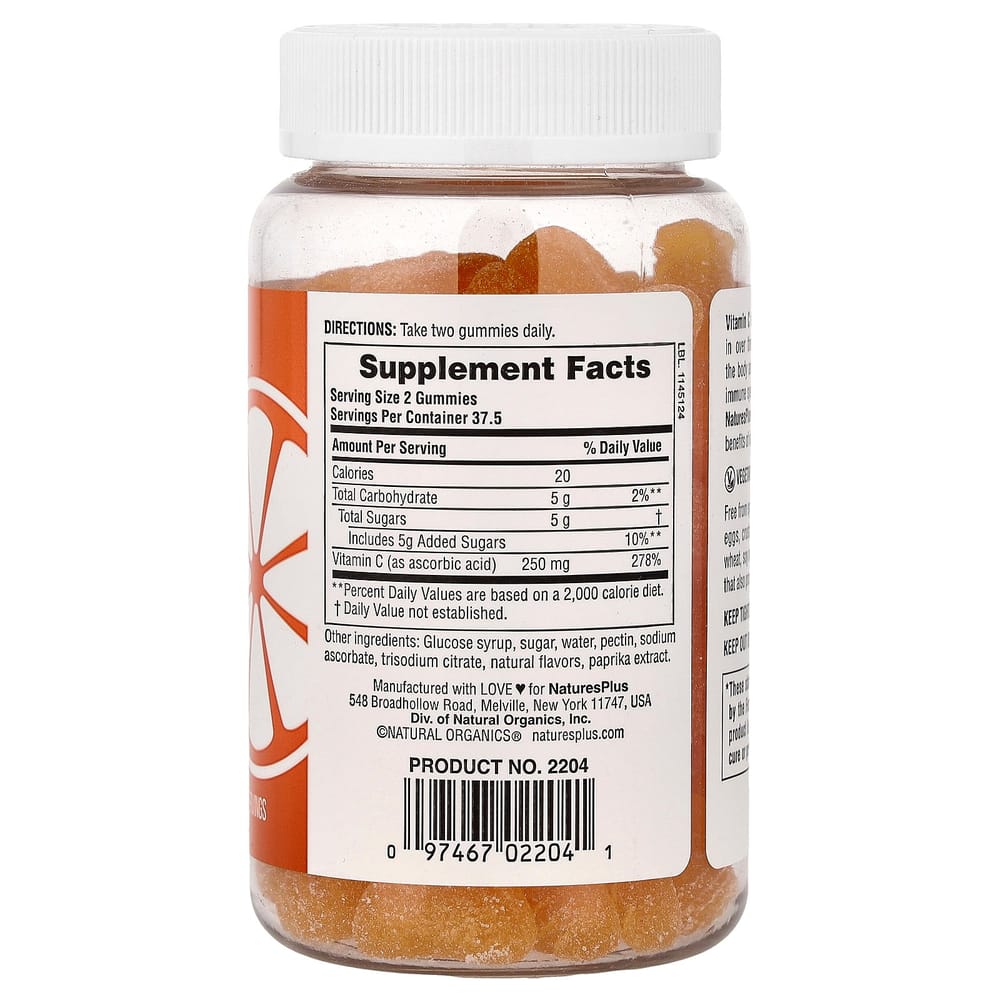 Nature's Plus Vitamin C Orange Flavor Gummies, 75 Count (125mg per Gummy)