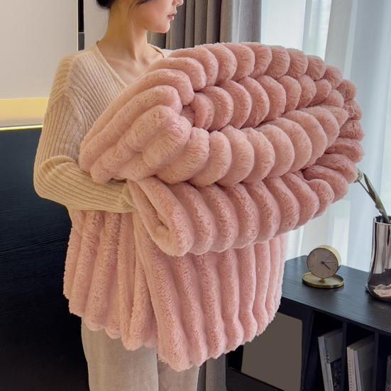 Плед из искусственного кроличьего меха, Пузырчатое одеяло, Теплое одеяло, Пушистое одеяло, Плюшевое уютное толстое пушистое одеяло