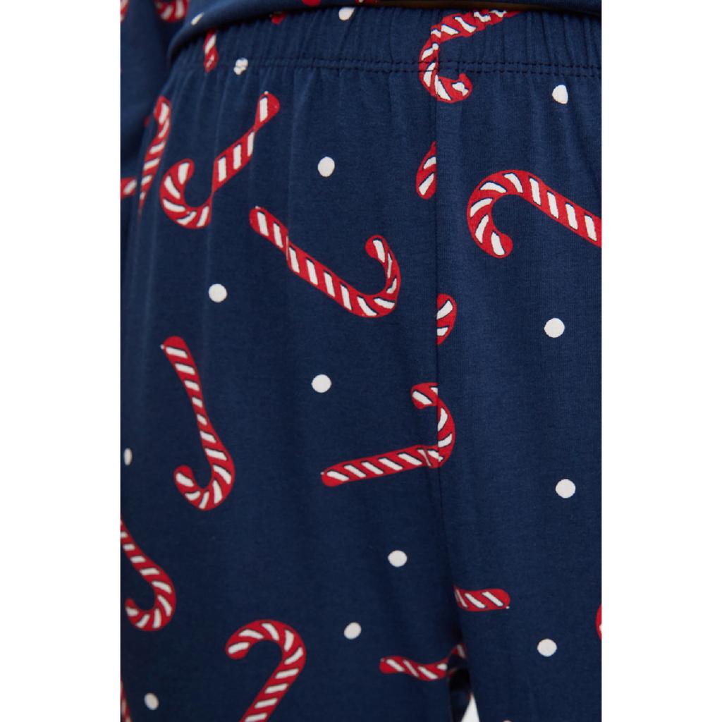 Темно-синий вязаный пижамный комплект с новогодним принтом Thmaw21pt0771