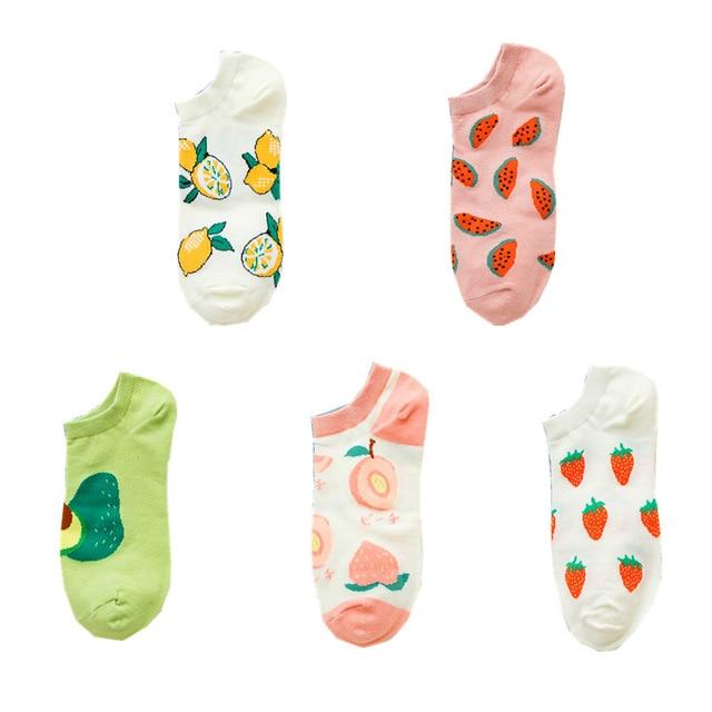 5 пар весенне-летних женских носков с рисунком авокадо, повседневные короткие носки с вышивкой, дышащие забавные носки в стиле Харадзюку, женские носки до щиколотки