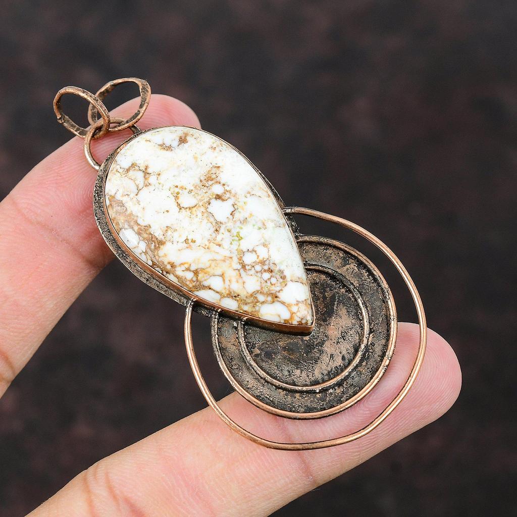 Подвеска из магнезита «Дикая лошадь», медная подвеска, подвеска ручной работы, изящные медные украшения, достойная подвеска с драгоценным камнем, подарок для нее, украшения в этническом стиле