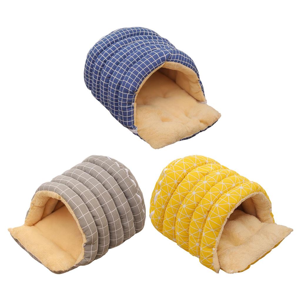 Semi Enclosed Cat Cave Bed Thick Fleece Lining Plush Cushion Indoor Cat Bedding for 10kg Cats Cold Weather