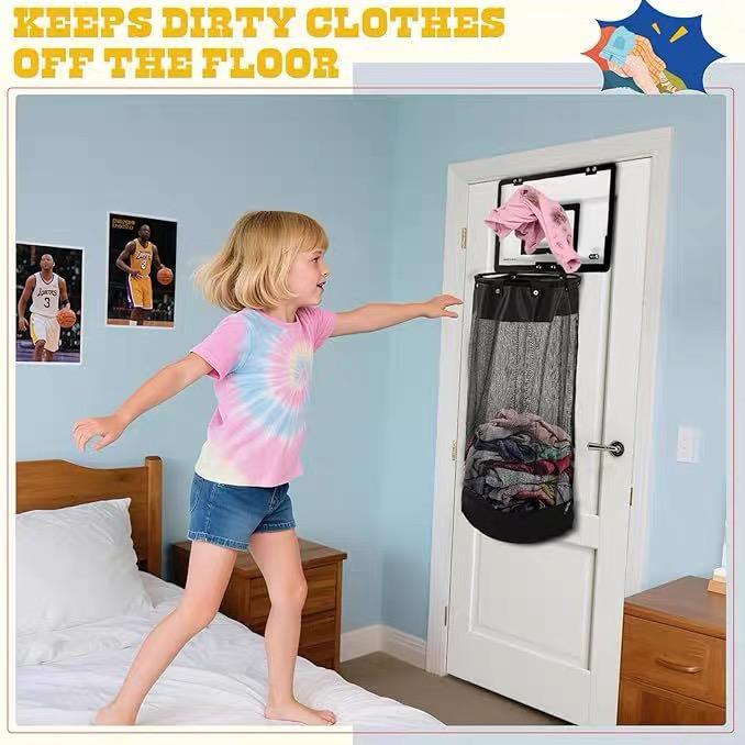 Basketball Hoop Laundry Basket Wall Hanging Dirty Clothes Storage Hamper for Bedroom