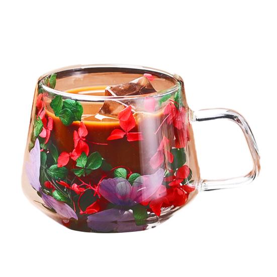 Кружки для кофе с двойными стенками из высокоборосиликатного стекла с красочным лепестковым дизайном