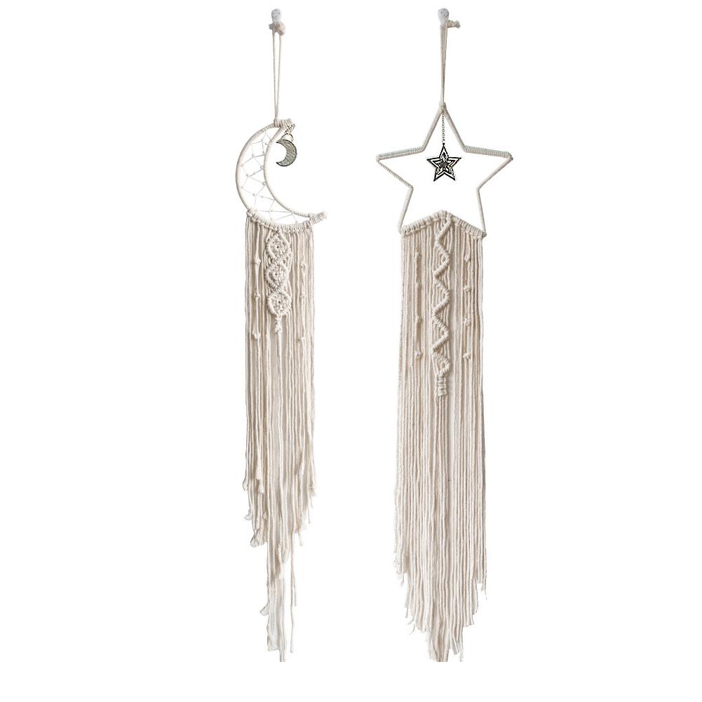 2pcs Macrame Wall Hanging Star Moon Dream Catcher Tapestry Bohemian Home Decor For Children s Room Home Wedding Ornament Craft Gift