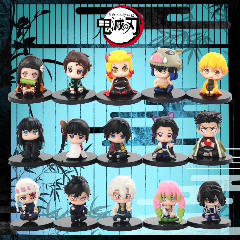 Фигурка Игрушка Клинок Рассекающий Демонов Аниме Kimetsu no Yaiba Q Версия Сидящий Танджиро Незуко Иноске Зеницу PVD Фигурка Модель Кукла Подарок