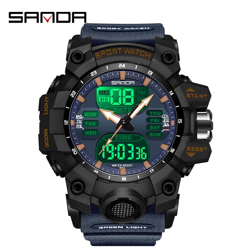 SANDA 6126 Новый продукт Будильник Многофункциональные Мужские Модный тренд Корейская версия Водонепроницаемые Ударопрочные Наручные часы