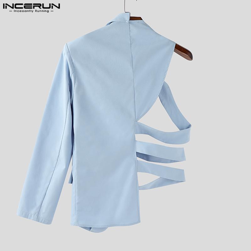 INCERUN Мужской блейзер на одно плечо с длинным рукавом, на пуговицах, с вырезами, на бандажной завязке, с неровным подолом